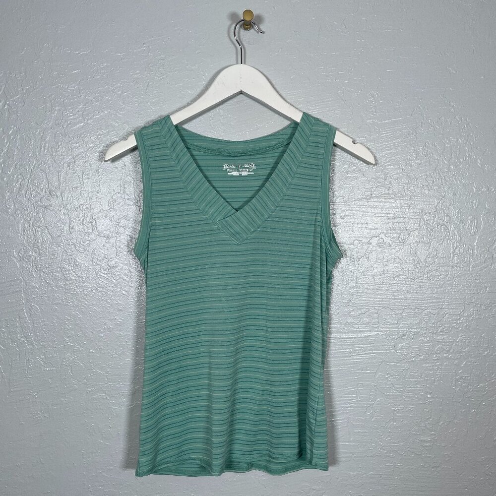 Royal Robbins Women XS Green Stripe Tank Top Ribbed Knit Stretch Gorp Granola